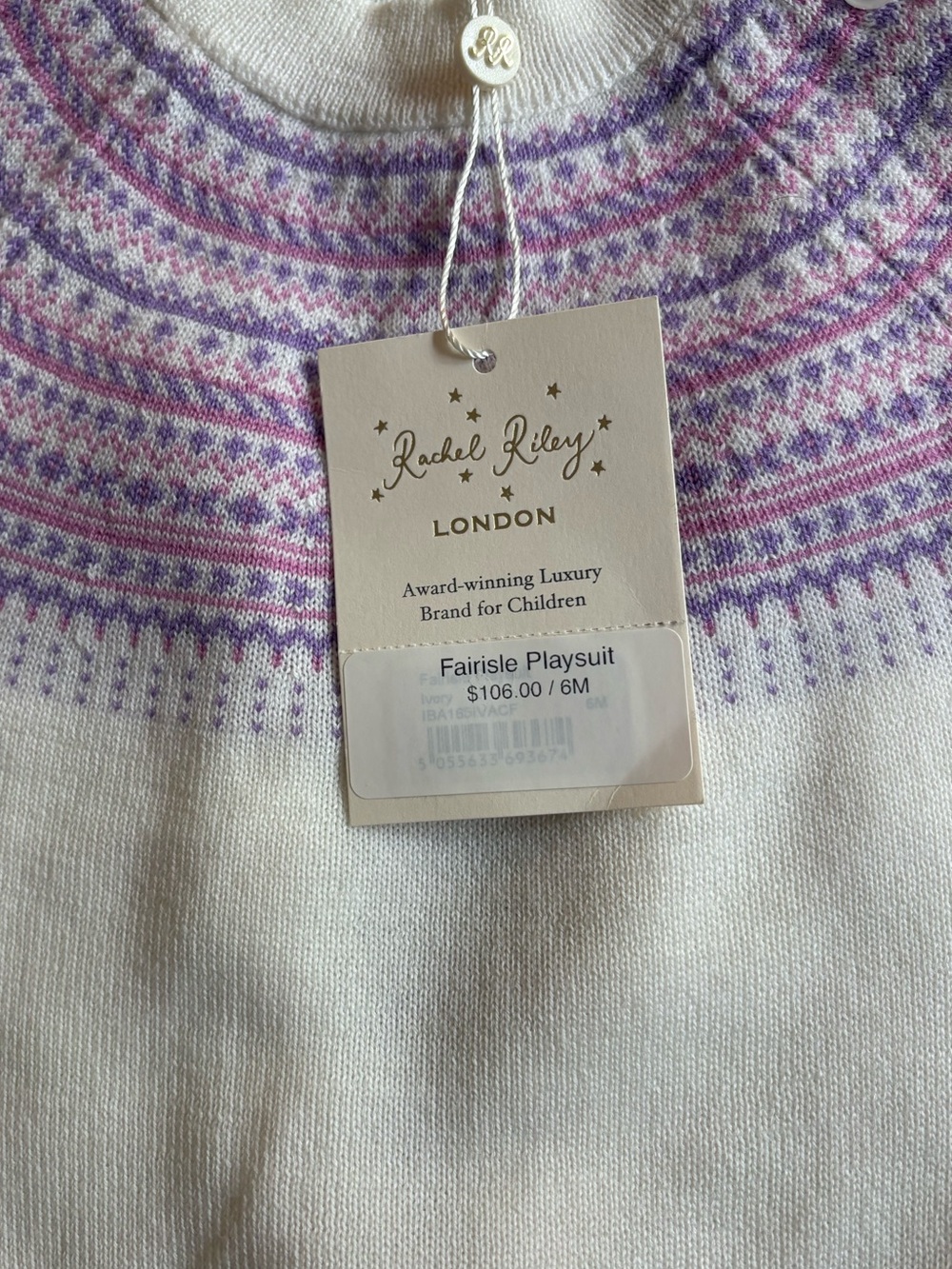 Rachel Riley White Knit One-Piece with Pink & Purple Yoke - Picture 4 of 4